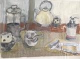 Kettle collage by judith cockram, Painting, Mixed Media on paper